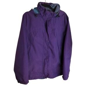 Lands End Purple Windbreaker Waterproof Jacket With Hood Size Large READ
